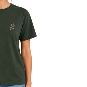 Customized Forest Green Women Crew Neck Minimal <b>Leaf</b> Embroidery T Shirt Casual Soft Breathable Summer Custom OEM Fashion Tee Top - Product Image 4