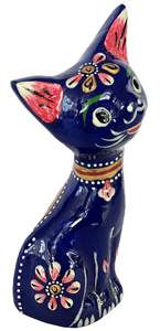 Sculpture de chat bleu assis peinte à la main en émail Meenakari, artisanat Nirmala, cadeau fait main pour la maison/le bureau, provenant du Rajasthan - Product Image 4