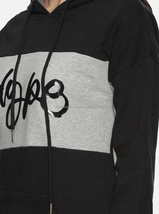 Sweat-shirt à capuche pour femme, à blocs de couleur, manches longues, mélange de coton, tricoté, décontracté, avec poches, logo imprimé sur le devant, style automne - Product Image 5