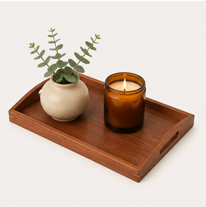 Premium Teak Wood Serving <b>Tray</b> With Cut-Out Handles Durable Rectangular Wooden <b>Tray</b> For <b>Breakfast</b> Coffee And Snacks Decoration - Product Image 6
