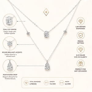 สร้อยคอเพชรเลี้ยงในห้องปฏิบัติการเคลือบทอง 18K |   จี้หินหลายเม็ดทรงลูกแพร์ |   เครื่องประดับงานแต่งงานสุดหรู VVS ของขวัญสำหรับผู้หญิง - Product Image 6