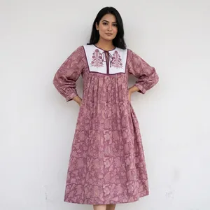 Vestido largo de algodón con estampado paisley para mujer, manga 3/4, cuello con lazo, estilo bohemio, para verano, fiestas, holgado, para picnic y vacaciones. - Product Image 1