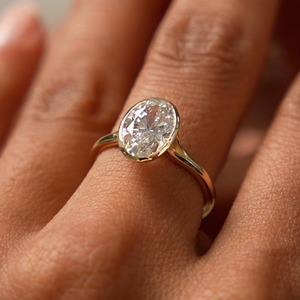 IGI Certified Elegant Design 2 Carat Oval Brilliant Cut Lab Grown Diamond Solitaire Engagement <b>Ring</b> Bezel <b>Set</b> 14K <b>Gold</b> - Product Image 2