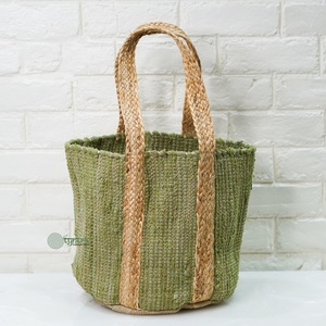 Sac fourre-tout en jute tissé écologique pour femme, style bohème, ouvert, à porter à l'épaule, toutes saisons, usage quotidien, fait main, vert - Product Image 1