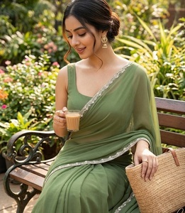 Georgette unie de style indien avec dentelle bordée, idéale pour les fêtes et festivals, prix de gros bas, qualité supérieure de style pakistanais - Product Image 1