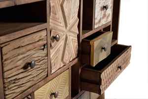 Buffet en bois de manguier massif à plusieurs tiroirs, style mid-century moderne rustique, console de rangement avec pieds en laiton. - Product Image 3