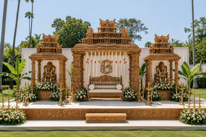 Mandap de Boda Moderno Estilo Gran Templo, Decoración Real del Sur de la India, Fibra de Vidrio Ligera, Tamaño Personalizado, Boda Hindú, EE. UU. - Product Image 5