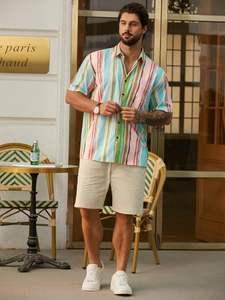 Chemise imprimée pour homme à manches courtes, style hawaïen tropical, décontractée, boutonnée, pour l'été, motif floral coloré, haut pour homme, été - Product Image 5