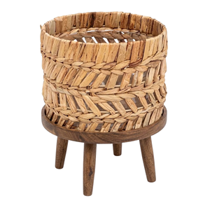 Pot de fleurs en jacinthe d'eau naturelle avec support en bois, jardinière décorative d'intérieur, tressé à la main au Vietnam, décoration d'intérieur, vente en gros - Product Image 2