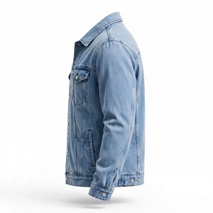 Men's <b>Light</b> Blue Denim <b>Puffer</b> <b>Jacket</b> Regular Fit Stand Button Closure Casual Style Winter Wear 100% Cotton Washed Finish Front - Product Image 5