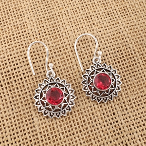 Boucles d'oreilles pendantes en laiton avec pierres précieuses en tourmaline rose en argent sterling 925, forme ronde, pour femmes - Product Image 2