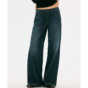 Jean en denim déchiré taille haute pour femme, style décontracté, coupe droite ample, respirant, délavage moyen, en coton, style automne - Product Image 3