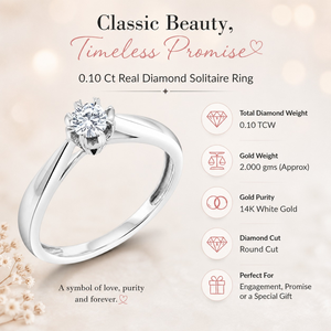 Anillo Solitario con Diamante Real de 0.10 Quilates, Corte Redondo, Diseño Clásico |   Elegante Anillo de Compromiso, Joyería Fina, Regalo para Mujer - Product Image 5