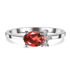 Bague Rhaya Jewels classique en argent sterling 925 plaqué rhodium avec pierre précieuse ovale grenat CZ, bijoux de fiançailles pour femme, pierre précieuse rouge - Product Image 1