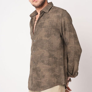Camisa Casual de Lino y Algodón Marrón para Hombre, Manga Larga, Cuello Clásico, Transpirable, Color Sólido, Tejida, para Verano - Product Image 5