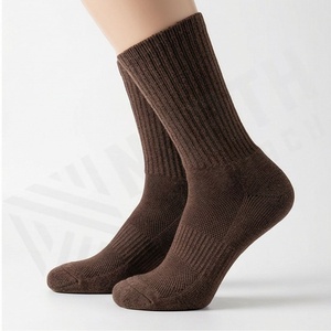 <b>Crew</b> <b>Socks</b> Solid Brown Knitted Cotton Breathable Daily Wear Adult Winter Casual <b>Socks</b> - Product Image 3