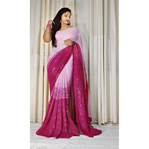 DERNIÈRE GEORGETTE DIGITAL IMPRIMÉ SÉQUENCE TRAVAIL SAREE AVEC BLOUSE NON COUCHÉE ROSE - Product Image 1