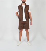 Ensemble d'été pour homme, gilet noir sans manches avec fermeture éclair, short multi-poches, vêtements décontractés, spandex/polyester, personnalisable