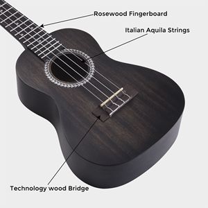 Ukelele de Concierto ADM de 23 Pulgadas, de Caoba, Color Negro Mate, con Accesorios - Product Image 3