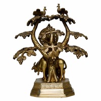 Patung Dewa Krishna dari Kuningan Berlapis Emas Berkualitas Tinggi, Hasil Kerajinan Tangan, Polesan Halus, Antik Religius Tradisional