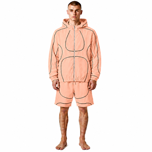 Shorts personnalisés avec logo, vestes à capuche zippées, survêtement réfléchissant en nylon pour hommes, ensemble imperméable personnalisé en 2 pièces - Product Image 4