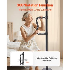 Siyah 7-10 Ft tavan banyo güvenliği güvenlik direği kaymaz eğri kolu 300 Lbs kapasite yerden tavana Transfer banyo tutamağı - Product Image 4