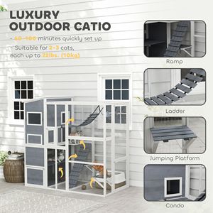 Grande Recinto Esterno in Legno Grigio per Gatti con 4 Livelli di Riposo, 3 Piattaforme, 1 Scala Morbida, 2 Rampe e 1 Amaca - Product Image 4