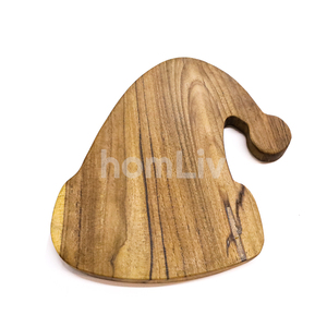 Bandeja de Madera de Teca para Servir con Diseño de Gorro Navideño, Plato de Madera Pulida para Aperitivos y Postres, Decoración para Fiestas Navideñas, Sostenible - Product Image 3