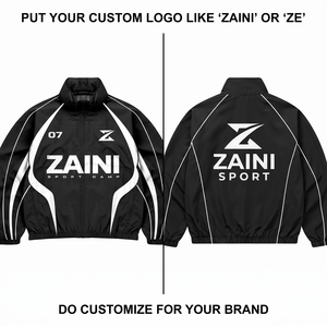 Premium 120 GSM Polyester Canvas <b>Windbreaker</b> Jacket <b>Black</b> White Contrast Panels Waterproof Breathable Winter <b>Men's</b> - Product Image 1