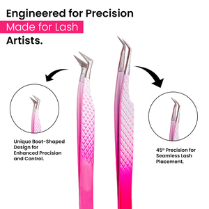 Bahasa Pro แหนบปลายขนตาสีชมพูแบบไล่ระดับสีชุดปลายไฟเบอร์สำหรับแหนบปริมาณแบบคลาสสิกสำหรับเครื่องมือต่อขนตา - Product Image 6