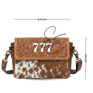SEHRAINN Genuine Leather Cowhide Hair On Hide Crossbody <b>Bag</b> Cowhide Hair On Hide Vintage Style Single Strap Zipper Closure - Product Image 3