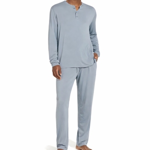 Conjunto de pijama de color liso para hombre, ropa de dormir cómoda de manga larga, traje de descanso, conjunto de dormir transpirable de ajuste cómodo - Product Image 2