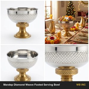 Bol en argent SS304 fait main de 21 cm avec pied doré et motif diamant pour le service du riz, la décoration intérieure et l'utilisation hôtelière - Product Image 5