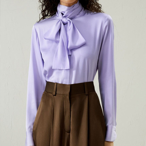 2026 Spring Autumn Wholesale 19mm Long Sleeve Vintage <b>Satin</b> Button Front Women's Luxury 100% Silk <b>Blouse</b> - Product Image 1