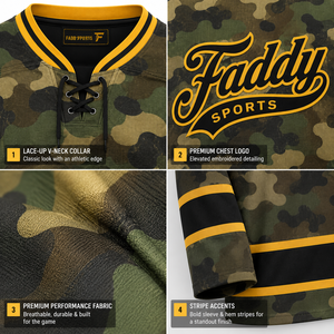 Maillot de hockey sur glace personnalisé camouflage, uniforme d'équipe sublimé, respirant, pour homme, entraînement, col en V à lacets, vêtements de sport - Product Image 4