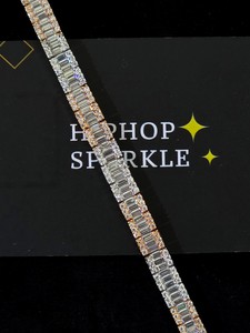 Pulsera de tenis de lujo bicolor oro rosa con moissanita baguette de plata 925, joyería Hip Hop Bling brillante para hombre y mujer, venta al por mayor - Product Image 4