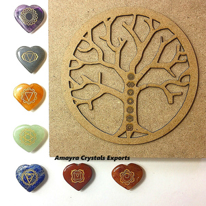 Gemstone 7 Chakra Engraved HEART Shape <b>Set</b> Customization with Wooden Box Natural Stone Wholesale Amayra <b>Crystals</b> Home Decoration - Product Image 4