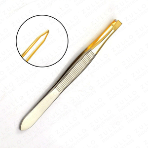 Pinzas de Cejas de Lujo de Acero Inoxidable Dorado con Punta Inclinada, Agarre con Rayas, Logotipo Personalizado, Herramienta de Belleza y Cuidado Personal - Product Image 6