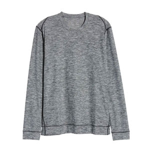 T-shirt à manches longues pour homme, gris, col rond, coupe classique, tricoté, couleur unie, style décontracté, respirant, polyester - Product Image 3