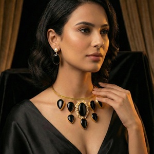 Wholesale Natural Onyx Stone <b>Choker</b> Necklace Set Gold Plated Green <b>Black</b> and Red Gemstone Statement Jewelry for Women - Product Image 1