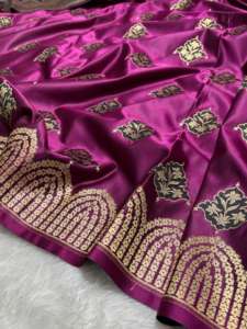 Collection de Saris en Soie Douce Banarasi Mashru Tissés à la Main, Qualité Premium, avec Broderie Meenakari Royale, Tissage Buta et Bordure Traditionnelle Zari, pour les Fêtes - Product Image 2