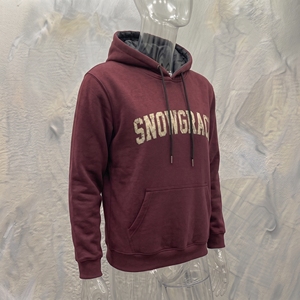 เสื้อฮู้ดผู้ชายสีแดงเลือดหมู Snowgrace ผ้าฟลีซคอตตอนลำลองสำหรับฤดูหนาว มีโลโก้ด้านหน้า ดีไซน์กระเป๋าเสื้อ ทรงปกติ - Product Image 2