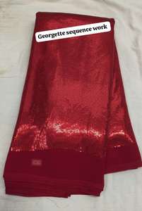 Party Wear Heavy <b>Red</b> Georgette Fabric With All Over Dense Sequence Embroidery For Designer Sarees, Gowns And <b>Lehengas</b> By Fabric - Product Image 2