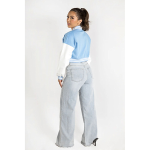 Women's Casual Solid Varsity Jacket Stand Collar Long Sleeves Cotton Filled <b>Wool</b> Lined Breathable Winter Wear Varsity Jacket - Product Image 5