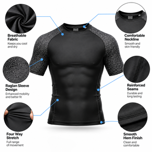 Rashguard BJJ MMA pour hommes, manches courtes, compression, UPF50+, imperméable, écologique, 220g, spandex, anti-déchirure, No-Gi Grappling, adultes - Product Image 5