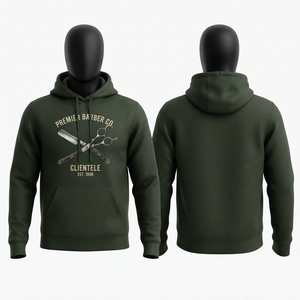 Sudadera con Capucha de Algodón Premium para Barbería, Gruesa, Suave y Cálida, Verde Oscuro, con Bolsillo Frontal y Logotipo Personalizado con Impresión Digital - Product Image 1