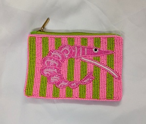 กระเป๋าซิปผ้าฝ้ายสีชมพูสดใสลายทางพร้อมลายปักสี่เหลี่ยมแฟชั่น - Product Image 4