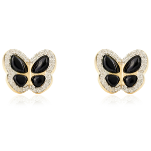 14K Gold Black Onyx Stud Earrings with Diamond Accents - Product Image 2