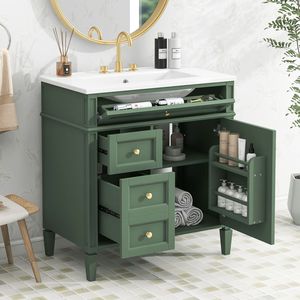 Modern 30\" Bathroom Vanity with Top Sink Single Sink Bathroom Van & <b>2</b> <b>Drawers</b> Stylish <b>2</b>-Paneled <b>Storage</b> Cabinet Tip-Open <b>Drawer</b> - Product Image 4