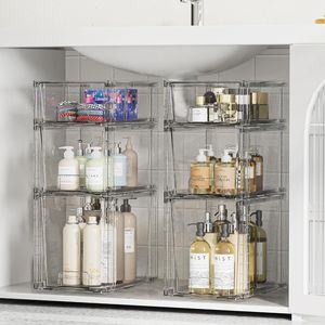 Set di 3 Cassetti Impilabili in Plastica Trasparente con Maniglie, Facili da Montare, Organizzatori per Bagno e Cucina - Product Image 2